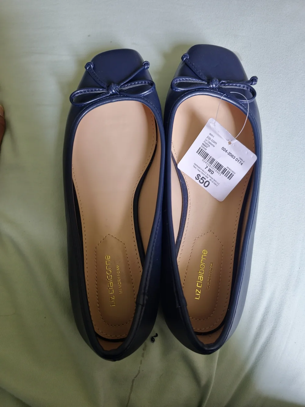 Liz Claiborne Navy Square-Toe Bow Flats